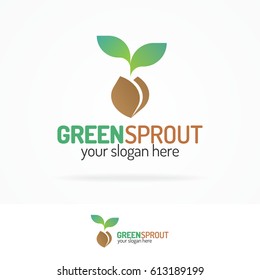 Green sprout logo set modern color style with silhouette leaves and seed for your eco company, agriculture, nature firm, ecology, healthy organic and farm fresh food etc. Vector Illustration