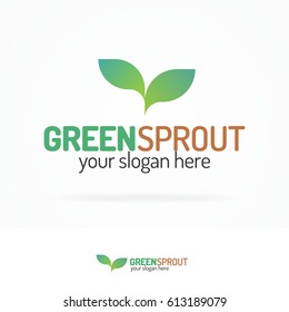 Green sprout logo set with silhouette leaves modern color style for your eco company, agriculture, nature firm, ecology, healthy organic and farm fresh food etc. Vector Illustration