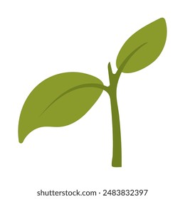 Green sprout on isolated background in flat style. Growth icon. Spring season. Seedling. Vector illustration of a young plant.