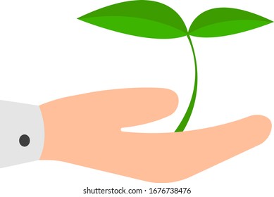 green sprout on the palm clean plant agricultural and nature concept logo for design object on a white background