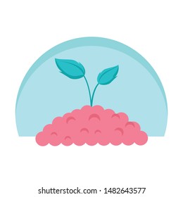 Green sprout in pile of ground. Planting sapling. Raster illustration clipart design