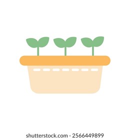 Green sprout plant bed. Gardening, farming, seedling, cultivation, growth, environment concepts. Flat vector design isolated illustration.