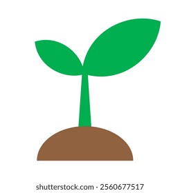 Green sprout plant growing in soil with leaves flat icon vector  illustration isolated on white background. Gardening, new life, ecology and nature concept. Young plant and seedling silhouette. EPS 10