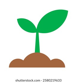 Green sprout plant growing in soil with leaves flat icon vector illustration isolated on white background. Gardening, new life, ecology and nature concept. Young plant and seedling silhouette. EPS 10