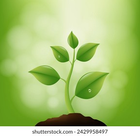 Green Sprout And Green Poster With Gradient Mesh, Vector Illustration