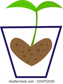 green sprout in the pot outline heart shaped soil gardening and harvest concept object on a white background logo for design