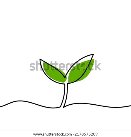 Green sprout simple line drawing. Eco Friendly Icon. Ecologic food stamps. Organic natural food labels