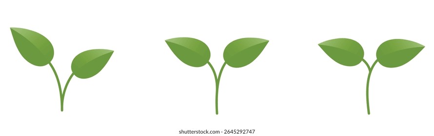 Brotes verdes con dos hojas. Germinación, plantación y Elementos de diseño de la naturaleza. Imágenes vectoriales aisladas