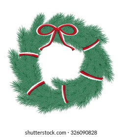 Green spruce Christmas wreath with a red bow. Vector illustration