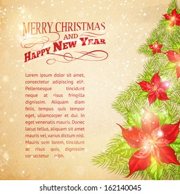 Green spruce made of red poinsettia. Vector illustration.