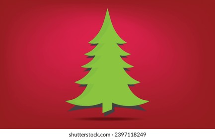 green spruce pine tree simple flat design red backdroop wallpaper
