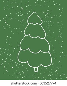 Green spruce in the snow, hand drawing. Template vector Christmas character. Paper for Christmas gifts. Christmas card