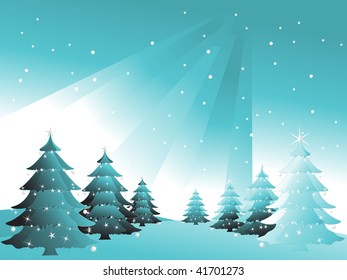 green spruce in snow sky, vector illustration