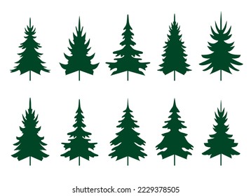 Green Spruce Trees. Winter season design elements and simply pictogram. Set Isolated vector Christmas Tree Icons and Illustration.