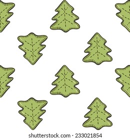 Green spruce vector seamless pattern on white background