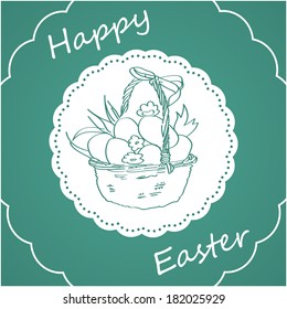 green square background with Easter basket