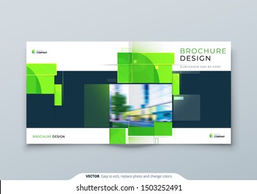 Green Square Brochure Cover Template Layout Design. Corporate business annual report, catalog, magazine, flyer mockup. Creative modern bright eco concept with square shape