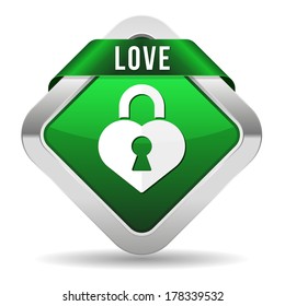 Green square button with heart and metallic border