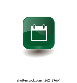 Green square button with white calendar sign, vector design for website 