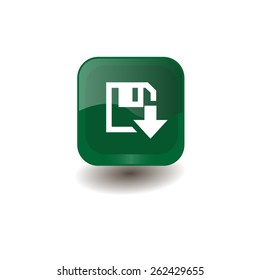Green square button with white download sign, vector design for website 