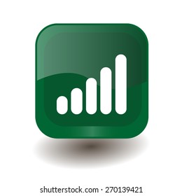 Green square button with white graph sign, vector design for website