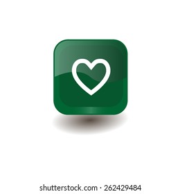 Green square button with white heart (favorite) sign, vector design for website 