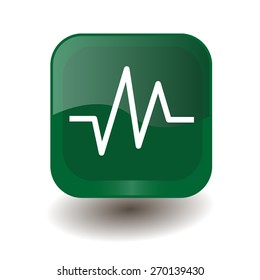Green square button with white heart rhythm sign, vector design for website