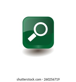 Green square button with white magnifier sign, vector design for website 