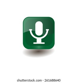 Green square button with white microphonesign, vector design for website 