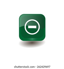 Green square button with white minus sign, vector design for website 