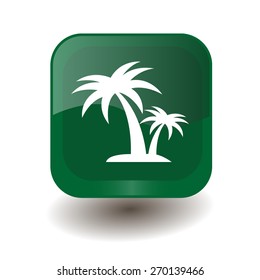 Green square button with white palms sign, vector design for website