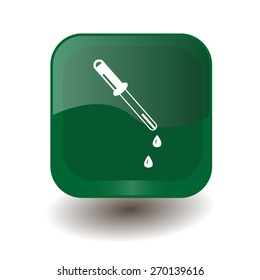 Green square button with white pipette sign, vector design for website