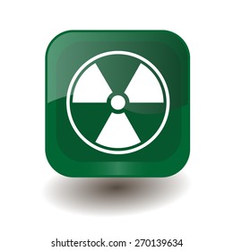 Green square button with white radiation sign, vector design for website