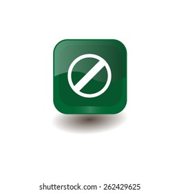 Green square button with white restricted sign, vector design for website 