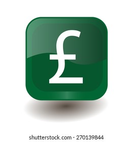 Green square button with white sterling sign, vector design for website