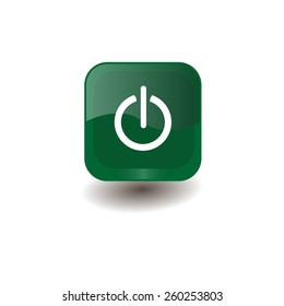 Green square button with white stop/play sign, vector design for website 