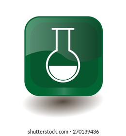 Green square button with white test-tube sign, vector design for website