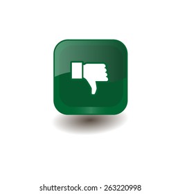 Green square button with white thumbs down (dislike) sign, vector design for website 