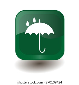 Green square button with white umbrella sign, vector design for website