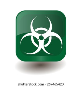 Green square button with white virus sign, vector design for website