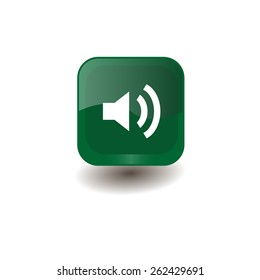 Green square button with white volume high sign, vector design for website 