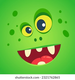 Green square cartoon monster face, cute avatar and icon.
