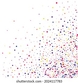 Green Square Celebrate Texture. Flying Circle Isolated. Yellow Carnaval Geometric Background. Red Ribbon Confetti.