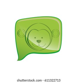 green square chat bubble with monkey animal inside, vector illustration