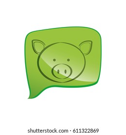 green square chat bubble with pig animal inside, vector illustration