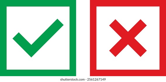 green square check mark and red square cross mark. flat icon design. vector illustration