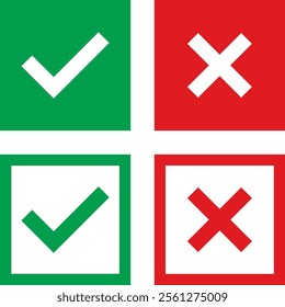 green square check mark and red square cross mark. flat icon design. vector illustration