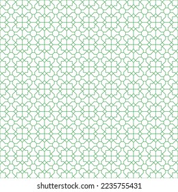 Green square and diagonal line pattern on white background. Linked diagonal line on square and octagon shape. Green lattice pattern on white background. Abstract maze backdrop.