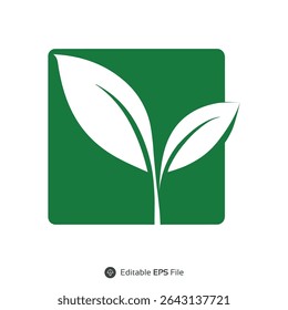 Verde Quadrado Eco Logo Duas Folhas Brancas Simples Natureza Planta Ícone vetor