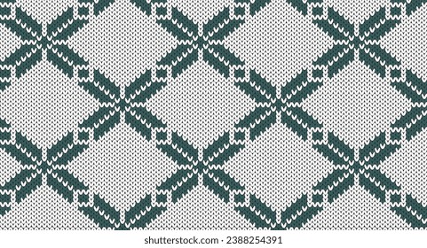 Green square ethnic oriental seamless pattern, Festive Sweater Design. Seamless Knitted Pattern